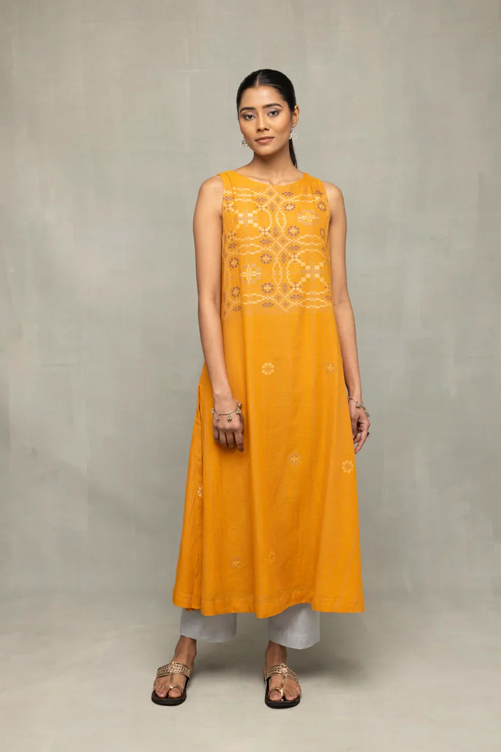 Mustard & Moonlight Jamdani Kurta Set with Dupatta | SHOBITAM