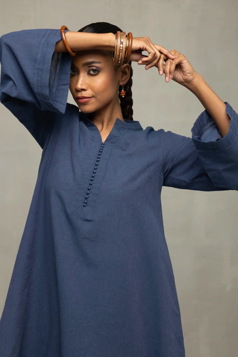 Muted Navy Blue Minimalist Kala Cotton Co-Ord Set | SHOBITAM