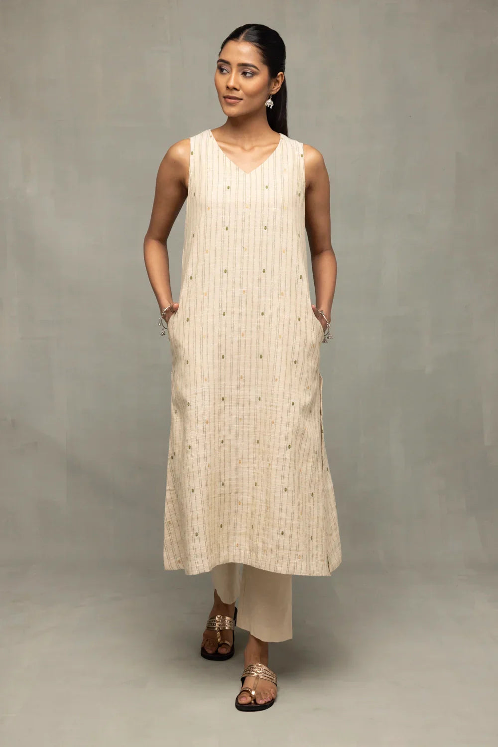 Sage Serenity South Cotton Zari Kurta Set with Dupatta | SHOBITAM