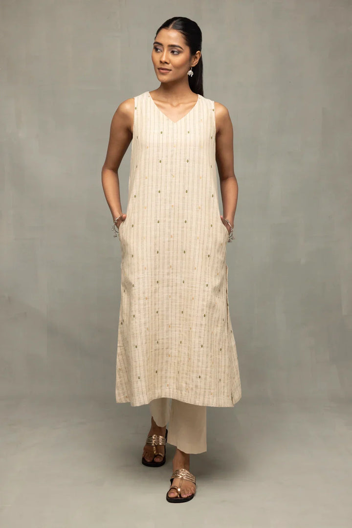 Sage Serenity South Cotton Zari Kurta Set with Dupatta | SHOBITAM