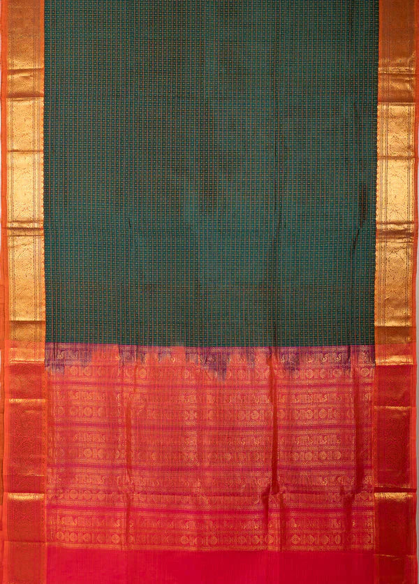 Hunter green With Red Lakshadeepam Kanchi Silk Cotton Saree