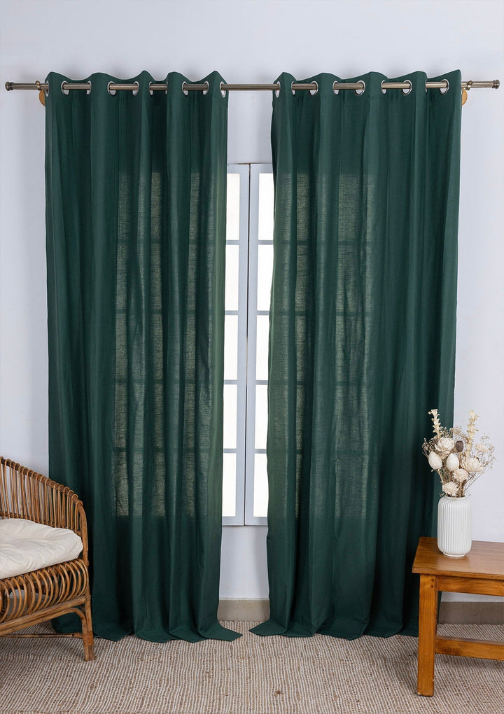Jade Green 100% Cotton Plain Curtain for living room & bedroom - Room Darkening - Single Piece | SHOBITAM