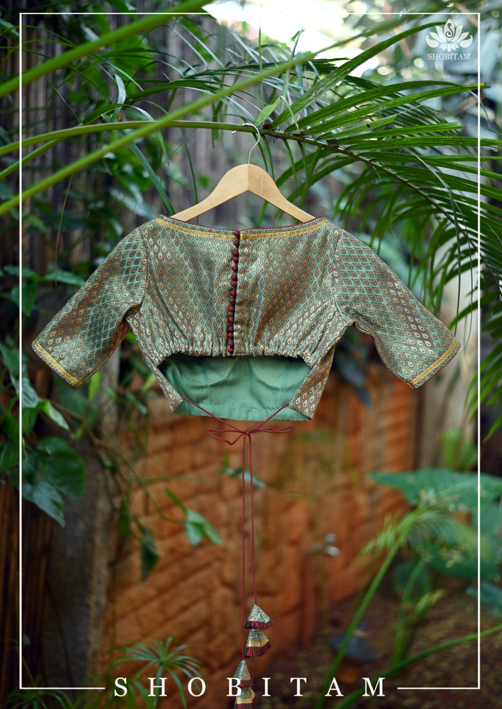 Teal Banarasi Meenakari Buti Brocade Blouse with tie back base