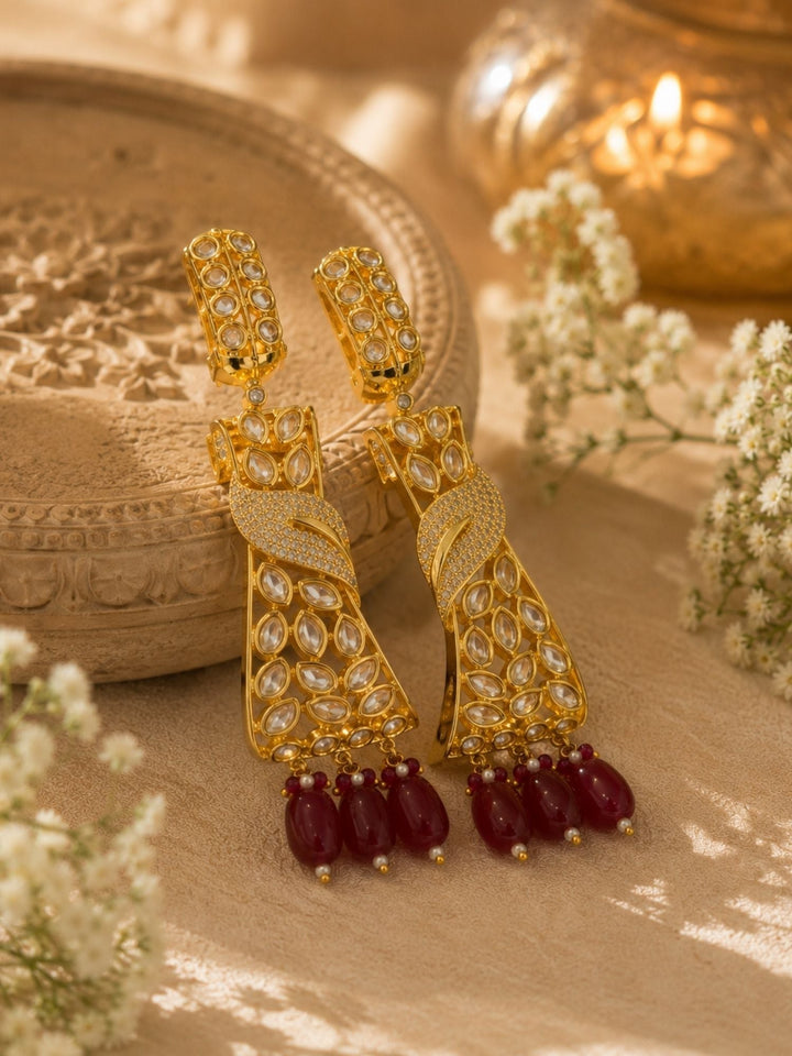 Ruby Kundan Drop Earrings in Gold Finish – Party Wear | SHOBITAM