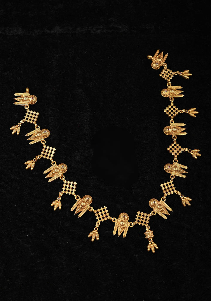 92.5 Silver, Gold-Plated South Indian Fusion Design  Necklace