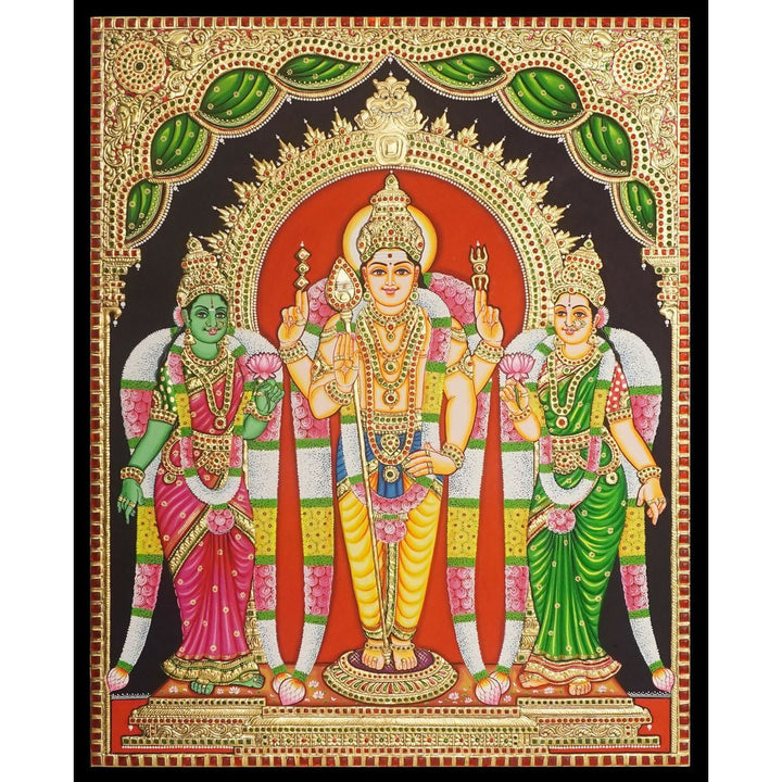24*30 Tanjore painting of Valli and Devayani Authentic With 22 Ct gold Foil and Jaipur Gemstones Unframed | SHOBITAM