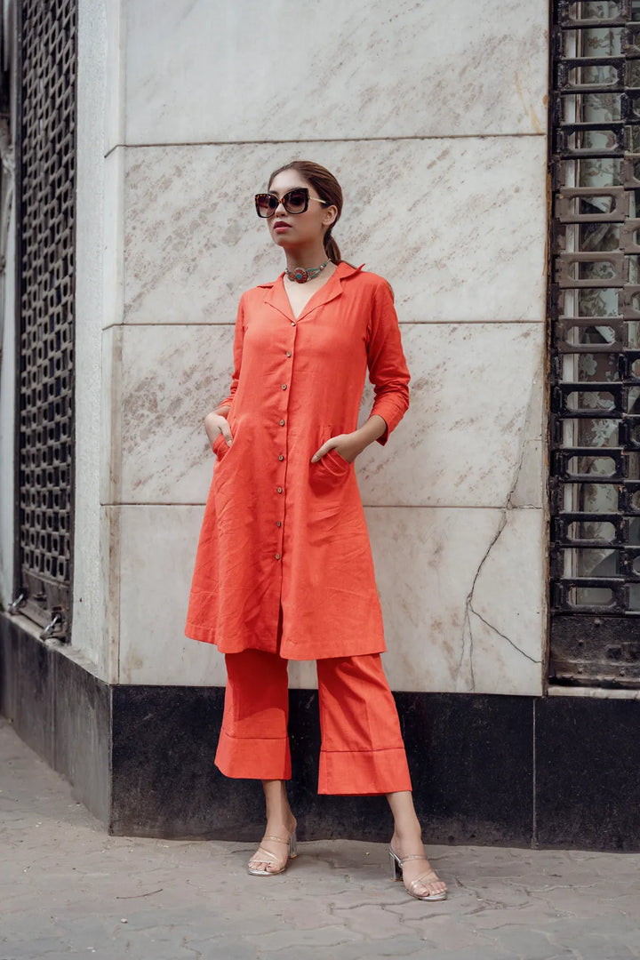 Tangerine Orange Pure Cotton Co-ord Set | SHOBITAM