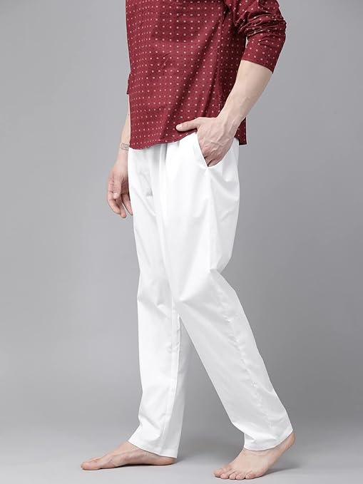 Men White Solid Pyjamas, two side pockets | SHOBITAM