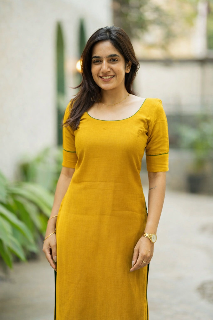 Raha Yellow Kurti Set (Set of 2) | SHOBITAM