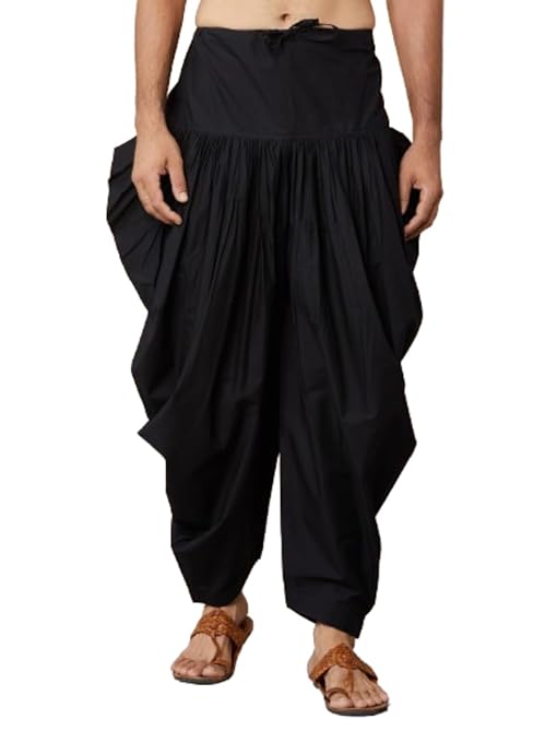 Black Mid-Rise Loose Fit Pure Cotton Elasticated Solid Pleated Dhoti (Salwar) | SHOBITAM