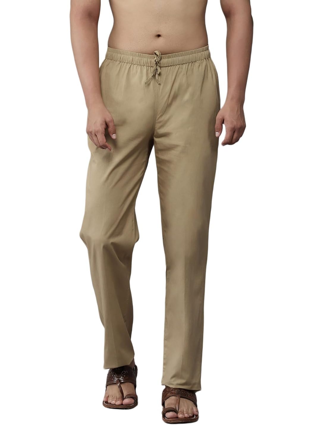 Men Khaki Solid Pyjamas, two side pockets  | SHOBITAM