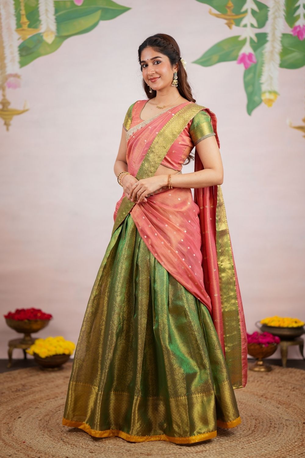 Tanisha Green Halfsaree (Set of 3) | SHOBITAM