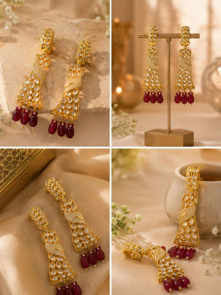 Ruby Kundan Drop Earrings in Gold Finish – Party Wear | SHOBITAM