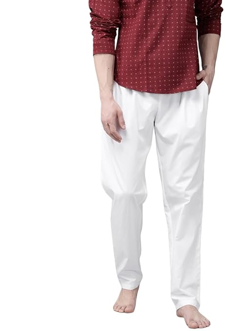 Men White Solid Pyjamas, two side pockets | SHOBITAM