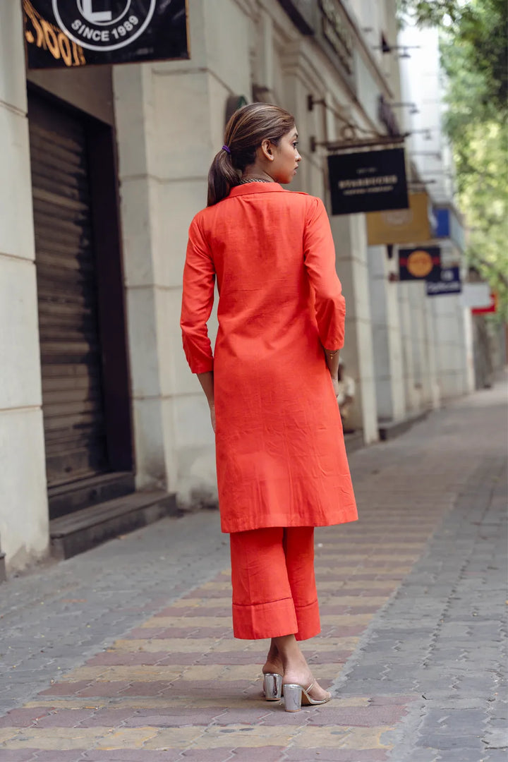 Tangerine Orange Pure Cotton Co-ord Set | SHOBITAM