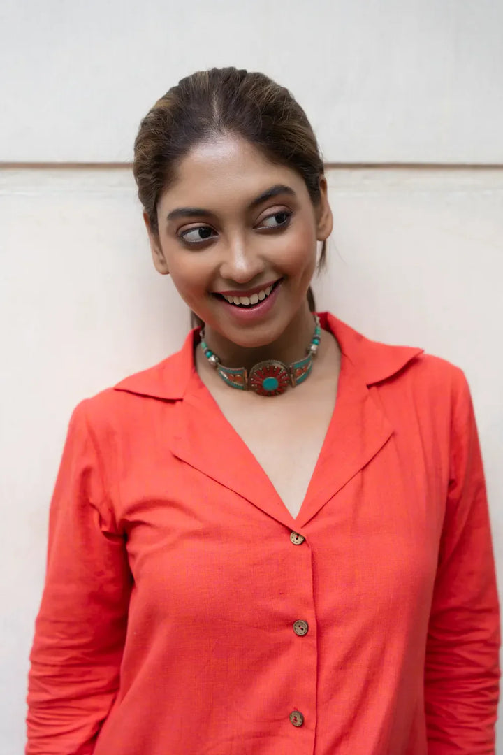Tangerine Orange Pure Cotton Co-ord Set | SHOBITAM