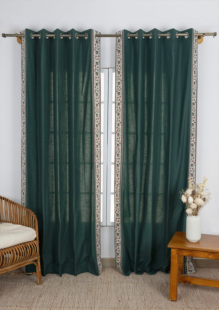 Kadamba Jade Green 100% Cotton Plain Curtain for living room & bedroom - Room Darkening - Single Piece | SHOBITAM