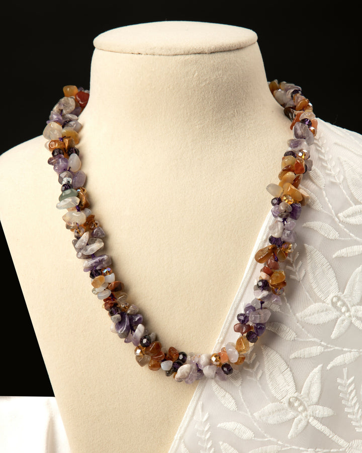 Amara Autumn Violette- Hesonite and Amethyst with Crystals Mala | SHOBITAM