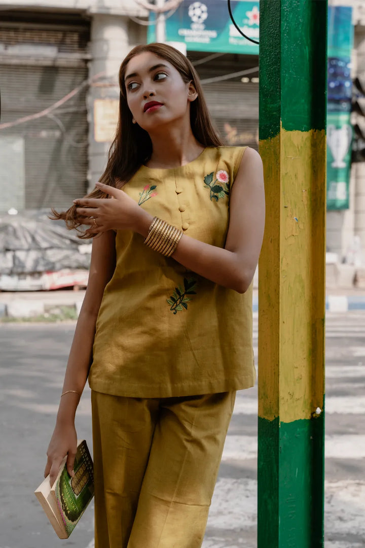 Olive Green Khadi Cotton Co-ord Set | SHOBITAM
