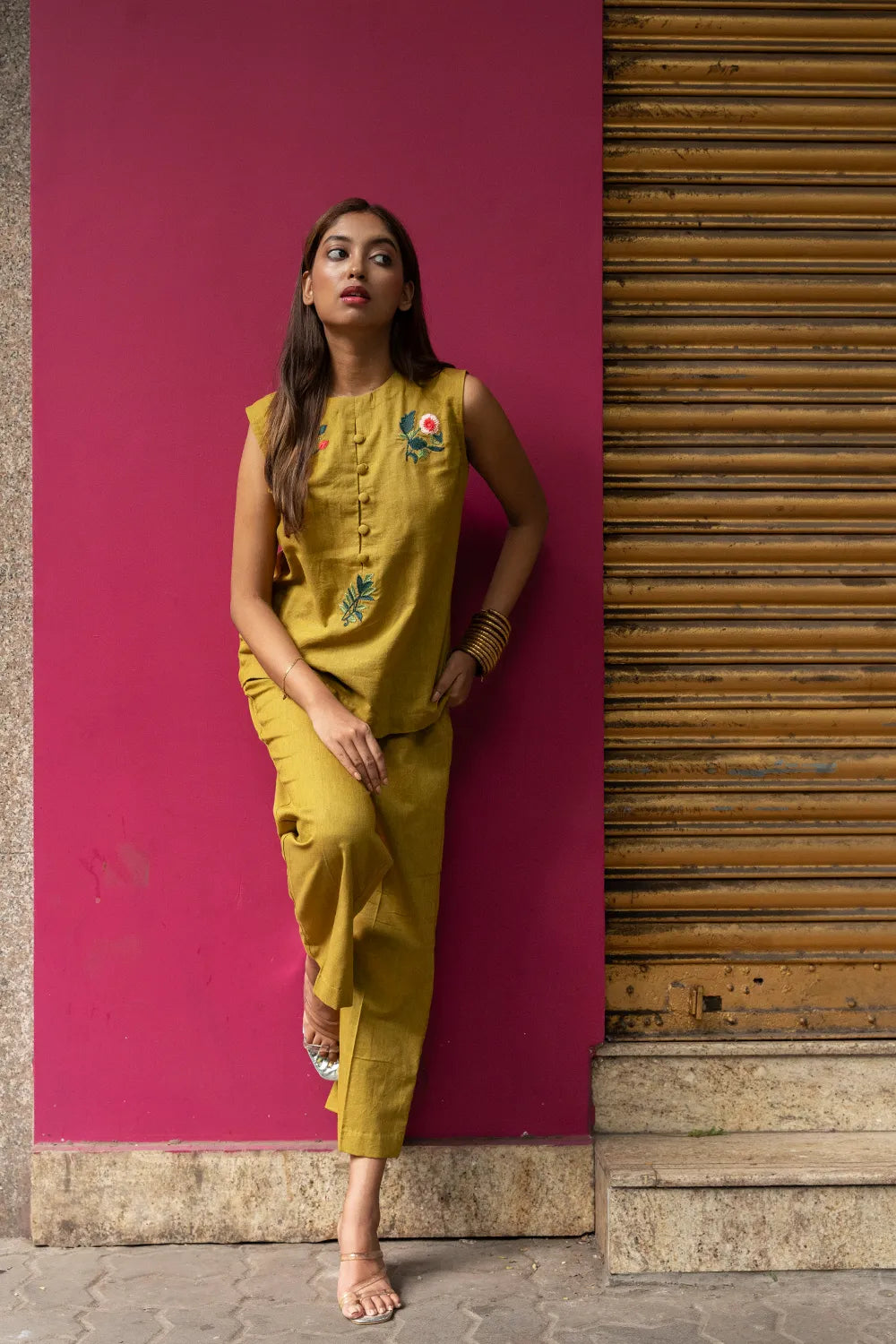 Olive Green Khadi Cotton Co-ord Set | SHOBITAM