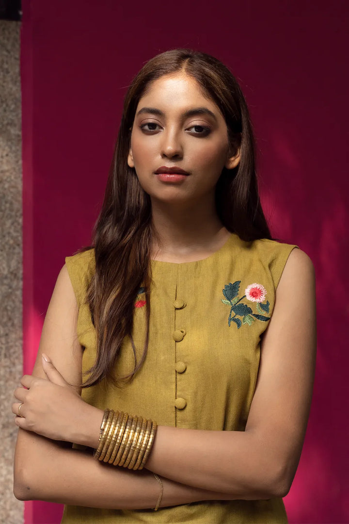 Olive Green Khadi Cotton Co-ord Set | SHOBITAM