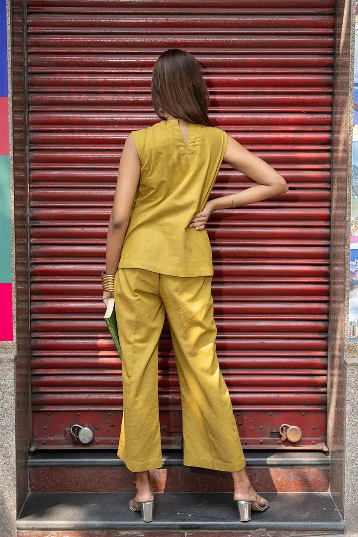 Olive Green Khadi Cotton Co-ord Set | SHOBITAM