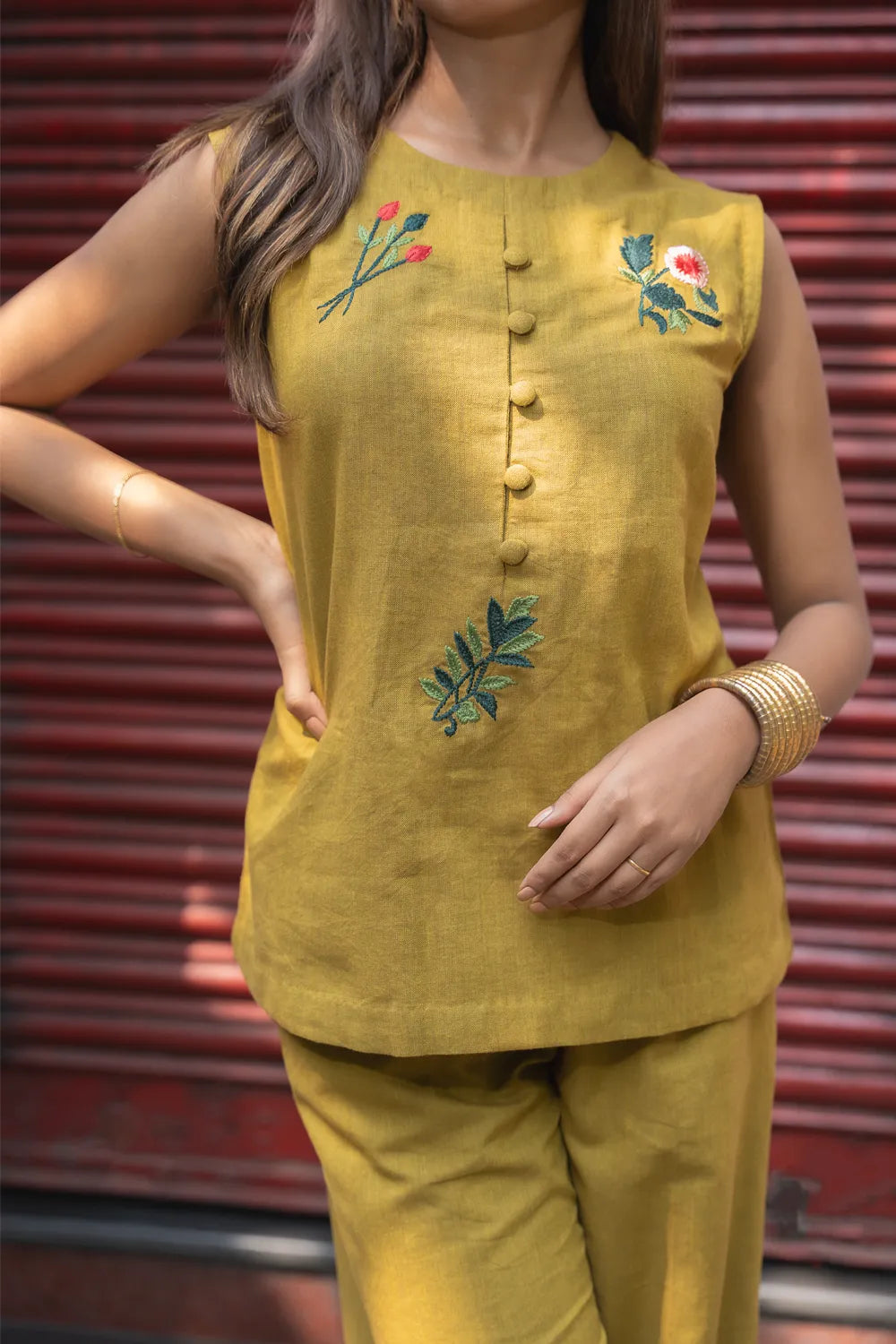Olive Green Khadi Cotton Co-ord Set | SHOBITAM
