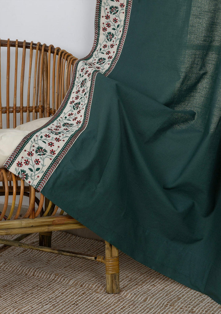 Kadamba Jade Green 100% Cotton Plain Curtain for living room & bedroom - Room Darkening - Single Piece | SHOBITAM