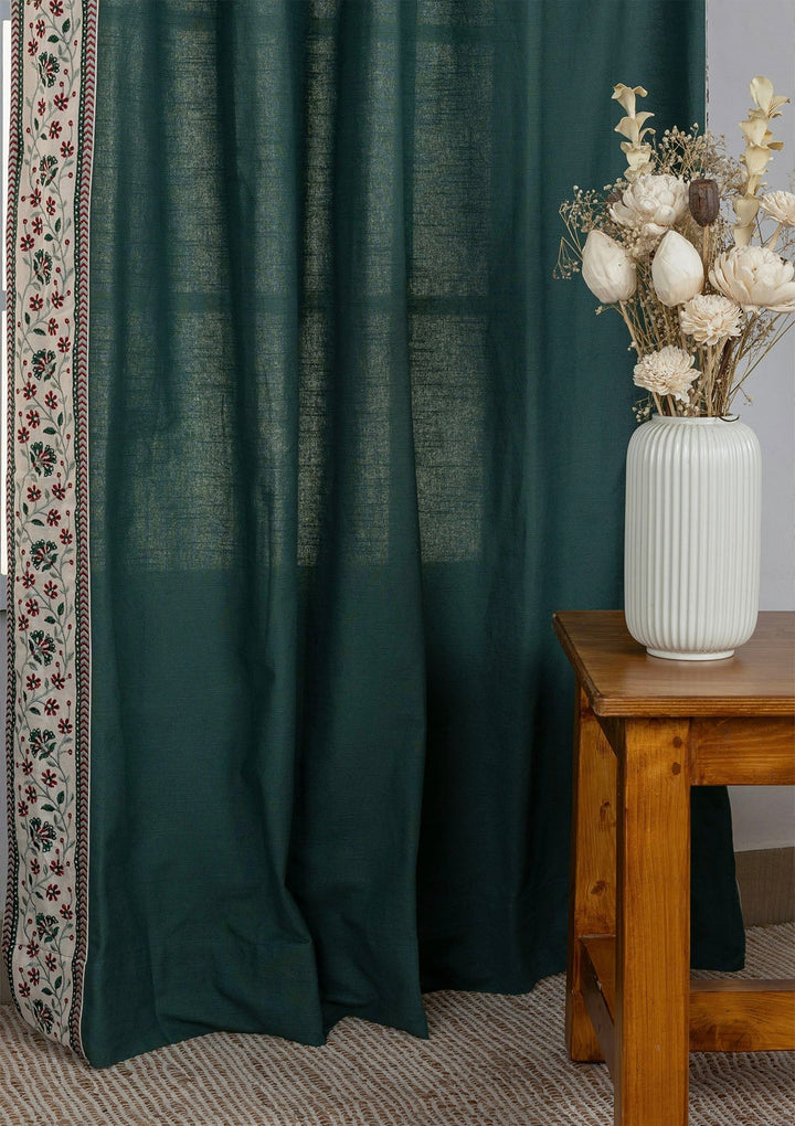 Kadamba Jade Green 100% Cotton Plain Curtain for living room & bedroom - Room Darkening - Single Piece | SHOBITAM