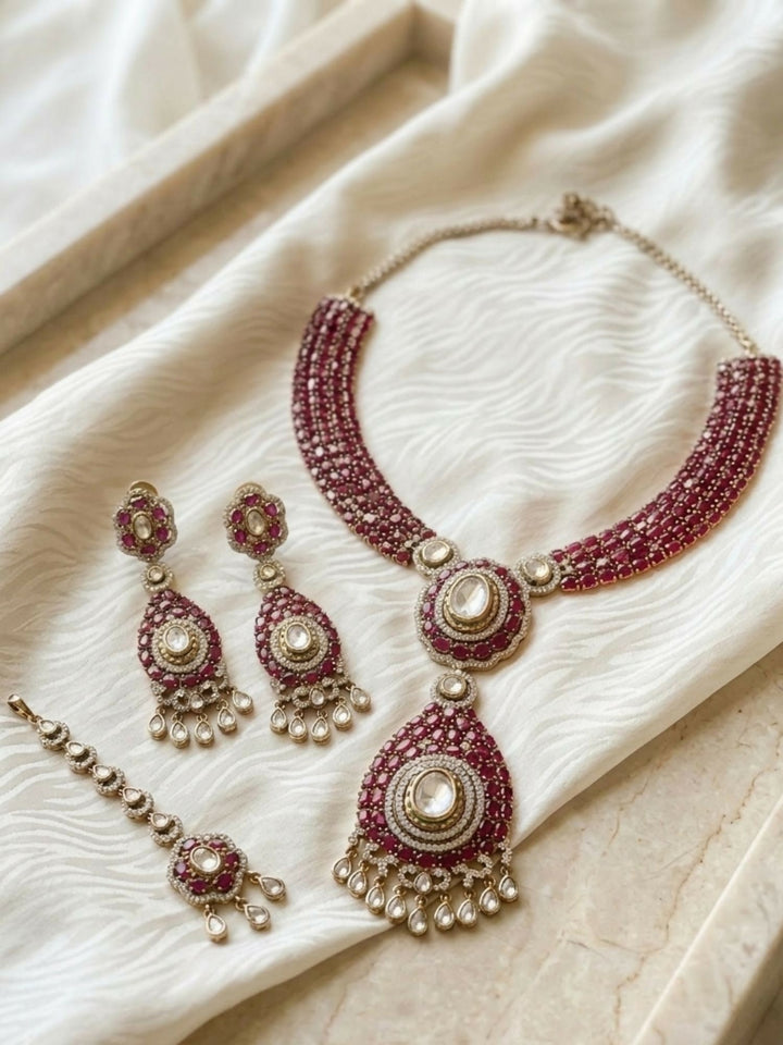Polki Victorian Style Polki Necklace Set | SHOBITAM