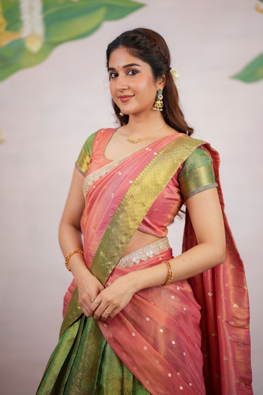 Tanisha Green Halfsaree (Set of 3) | SHOBITAM