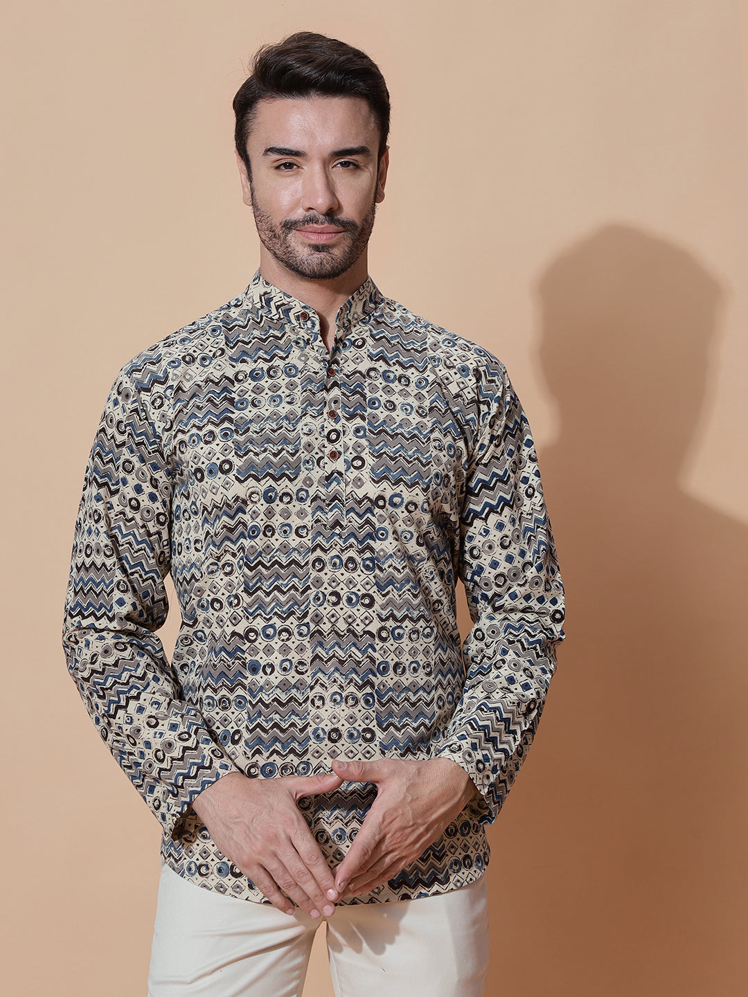 Samara Kalamkari Cotton Short Kurta in Cream