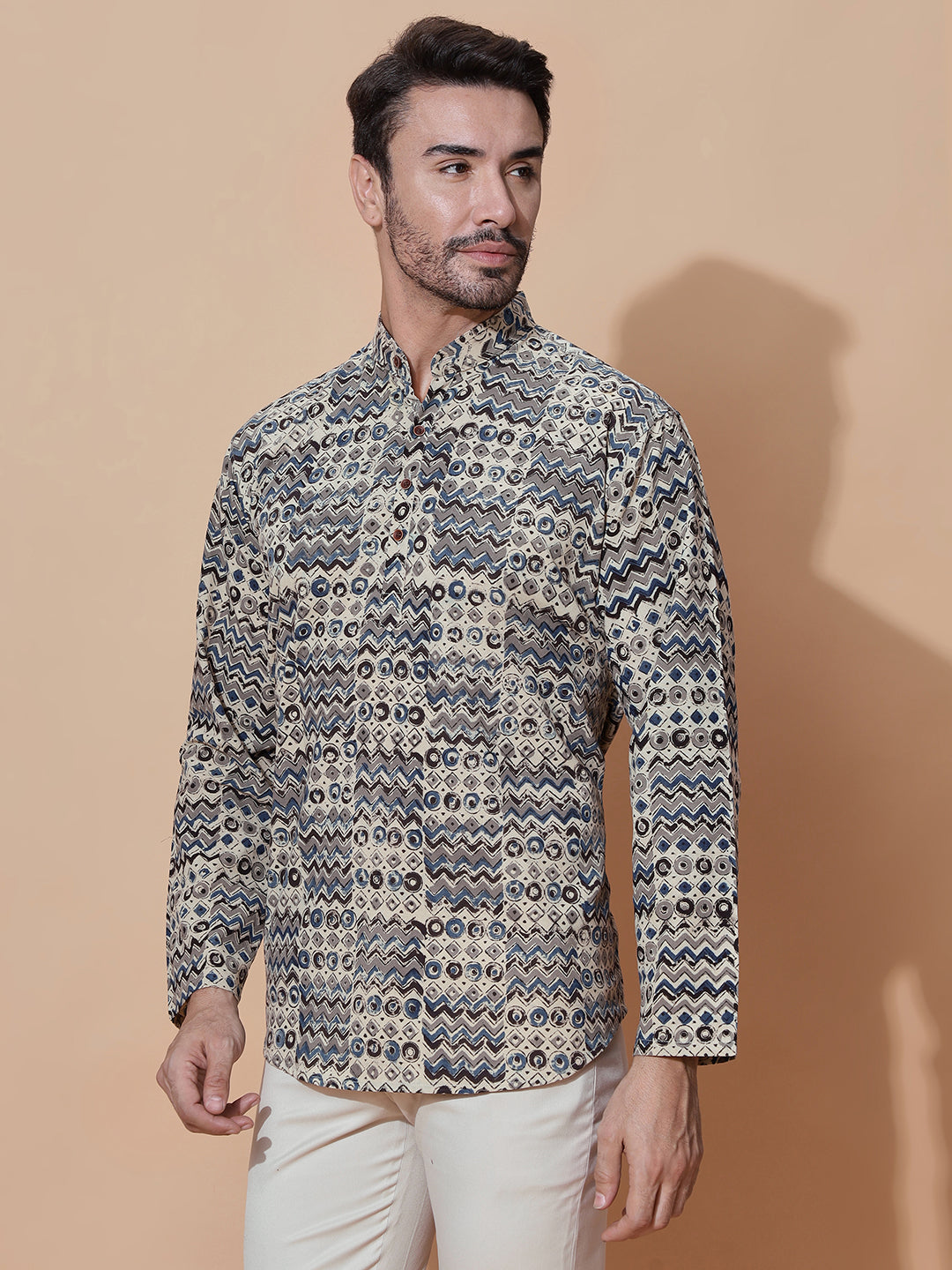 Samara Kalamkari Cotton Short Kurta in Cream