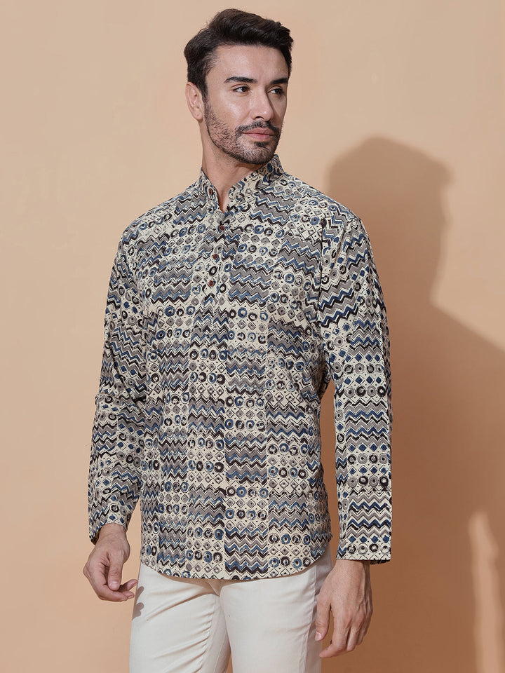 Samara Kalamkari Cotton Short Kurta in Cream