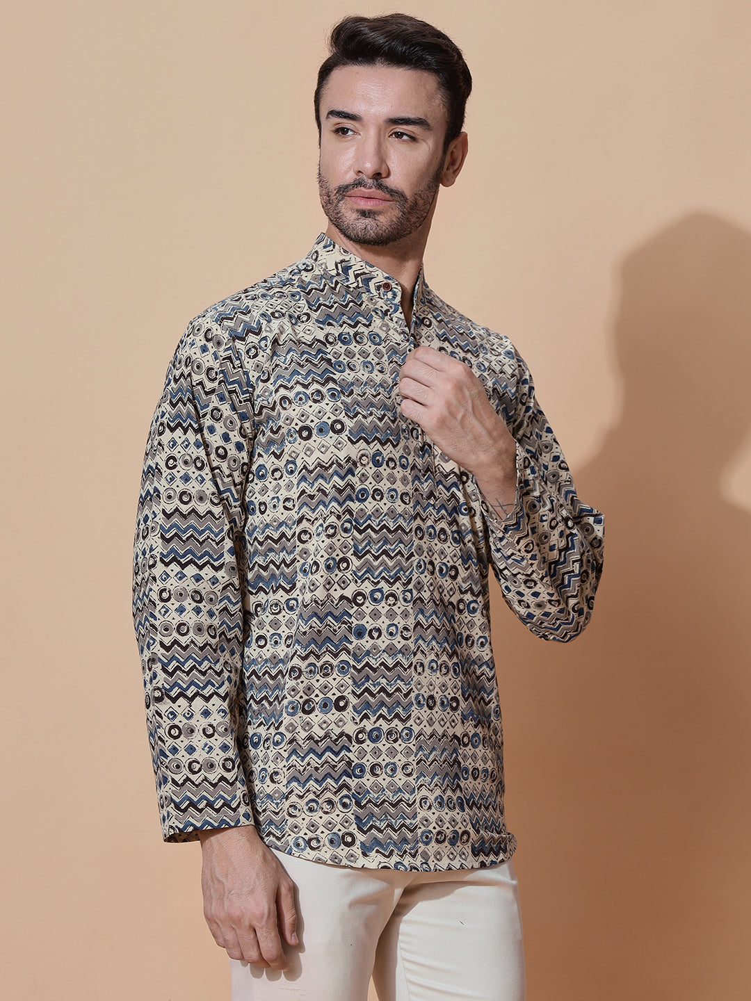 Samara Kalamkari Cotton Short Kurta in Cream