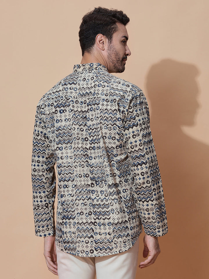 Samara Kalamkari Cotton Short Kurta in Cream