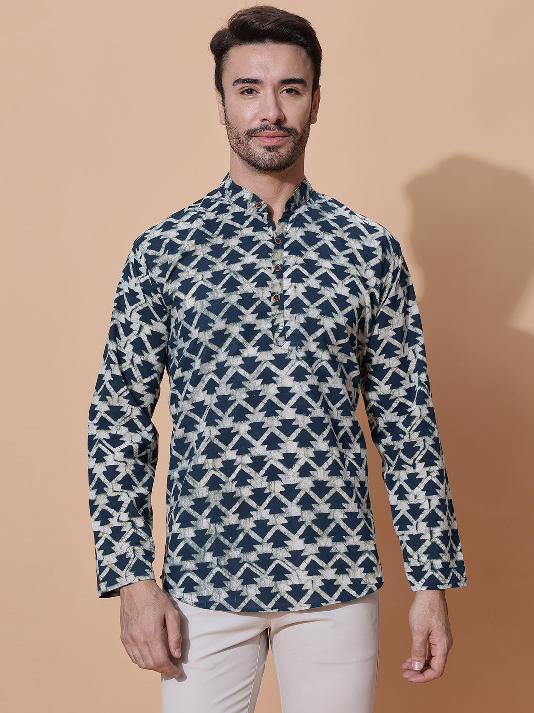 Pine Tree Dabu Hand Block Mud Resist Printed Kurta Green