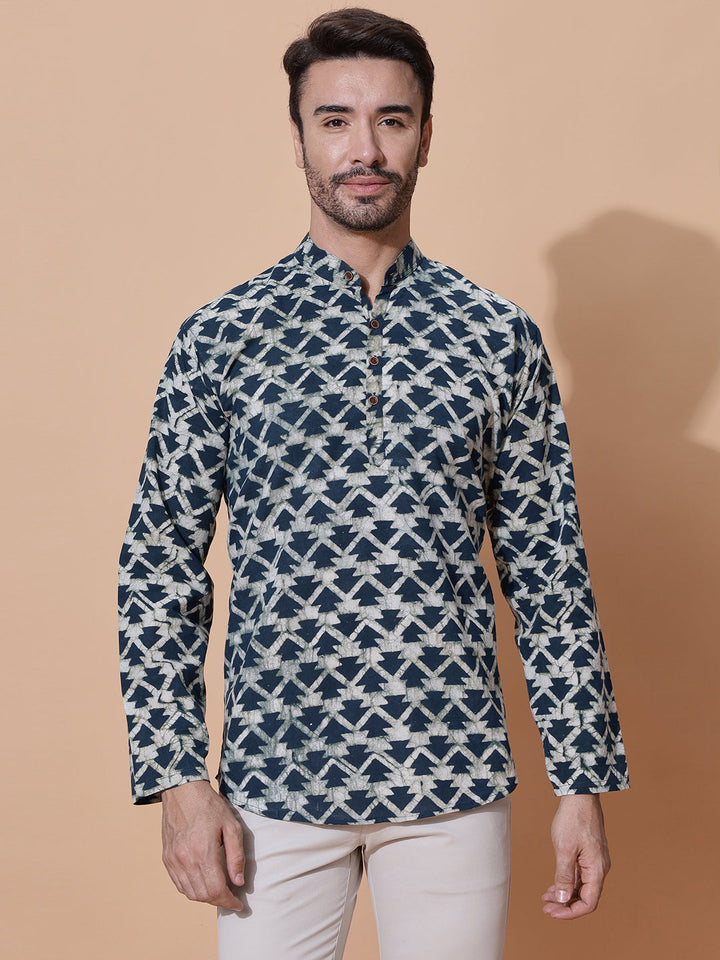 Pine Tree Dabu Hand Block Mud Resist Printed Kurta Green