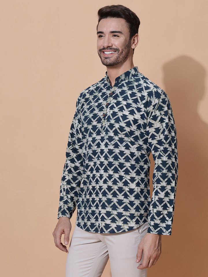 Pine Tree Dabu Hand Block Mud Resist Printed Kurta Green