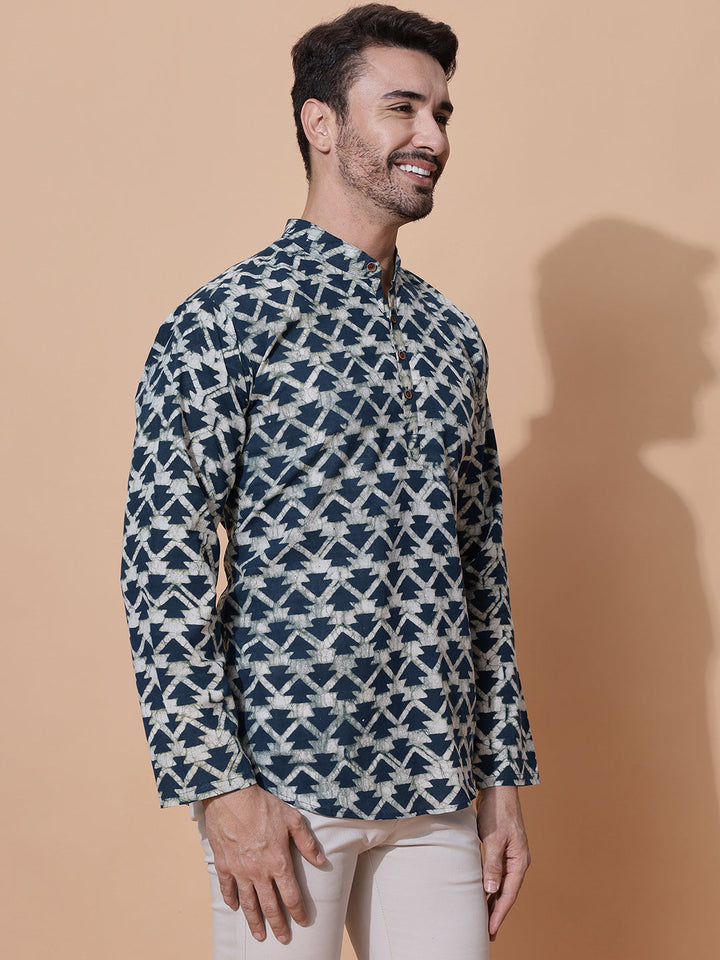 Pine Tree Dabu Hand Block Mud Resist Printed Kurta Green