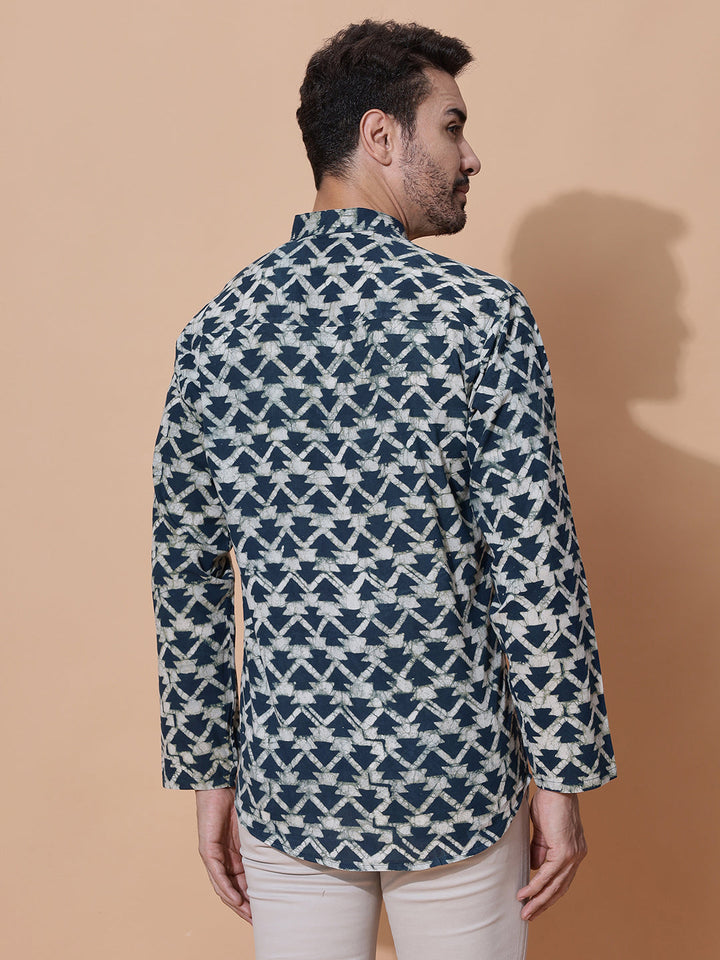Pine Tree Dabu Hand Block Mud Resist Printed Kurta Green