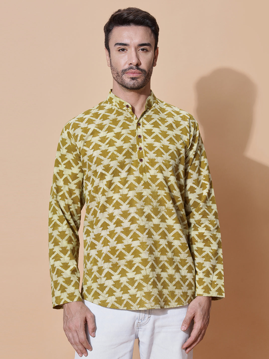 Sarsaon Dabu Hand Block Mud Resist Printed Kurta in Yellow