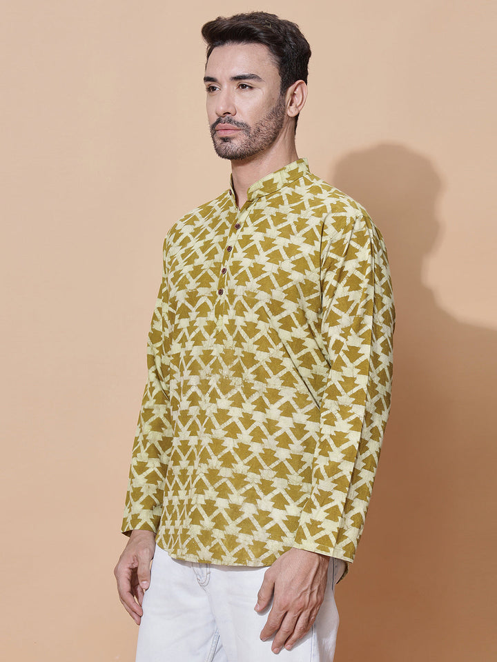 Sarsaon Dabu Hand Block Mud Resist Printed Kurta in Yellow