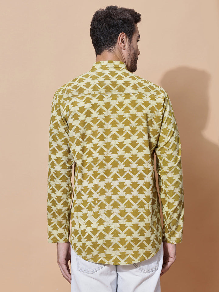 Sarsaon Dabu Hand Block Mud Resist Printed Kurta in Yellow