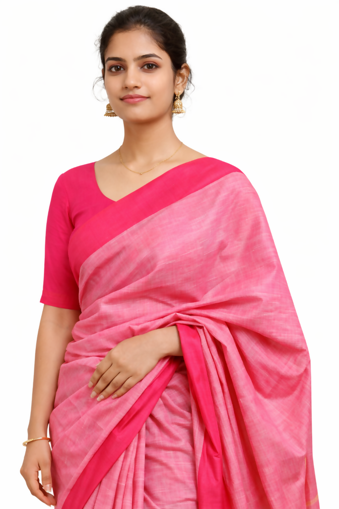 Blush Pink Pure cotton Saree with Yellow Stripes  | SHOBITAM