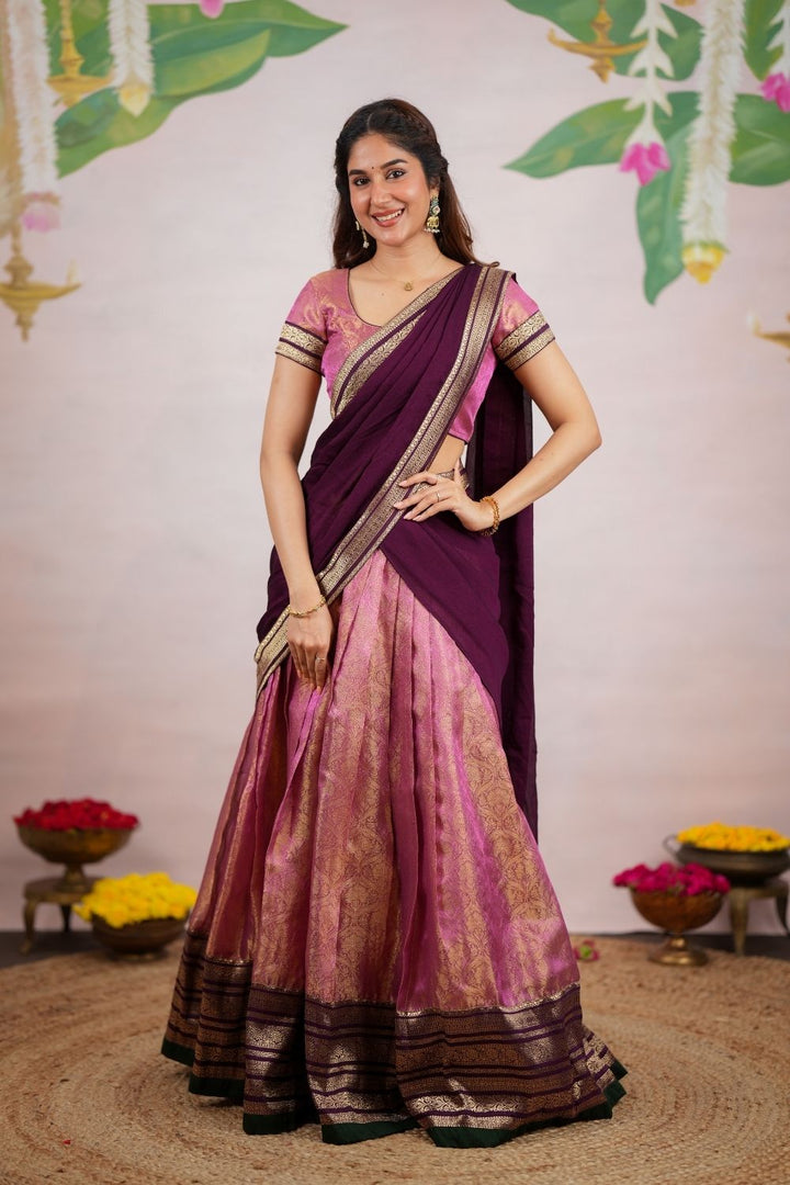 Tanisha Pink Halfsaree (Set of 3) | SHOBITAM