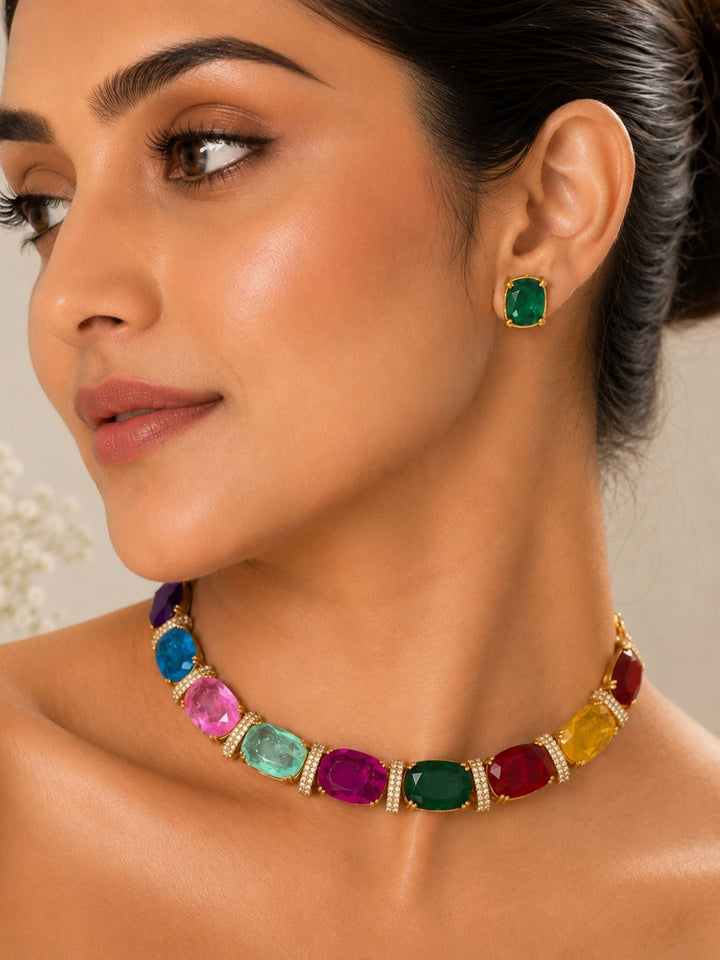 Unique Crystal Choker Necklace Set | SHOBITAM