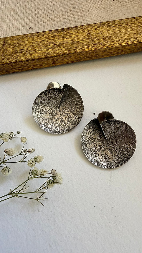 Saira Studs in Brass with Antique Silver Polish | SHOBITAM