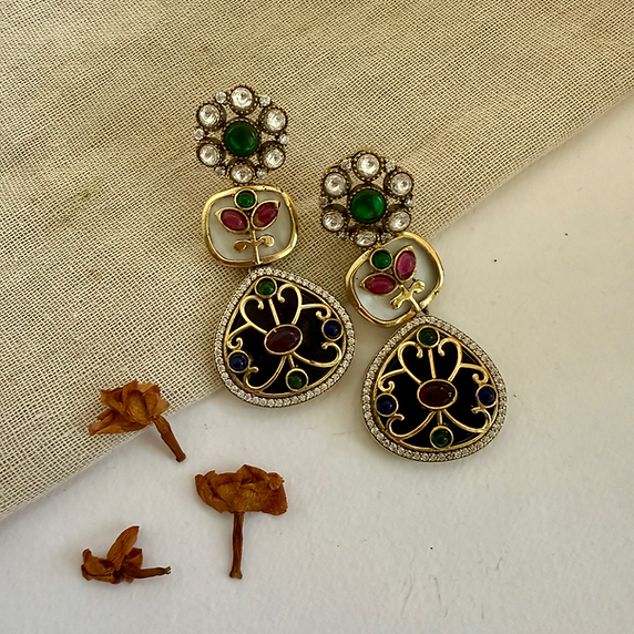 Oorja Multicolor Kundan Stone Danglers |SHOBITAM