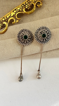 Aswati Earrings in Brass and Stone with Antique Silver Polish | SHOBITAM